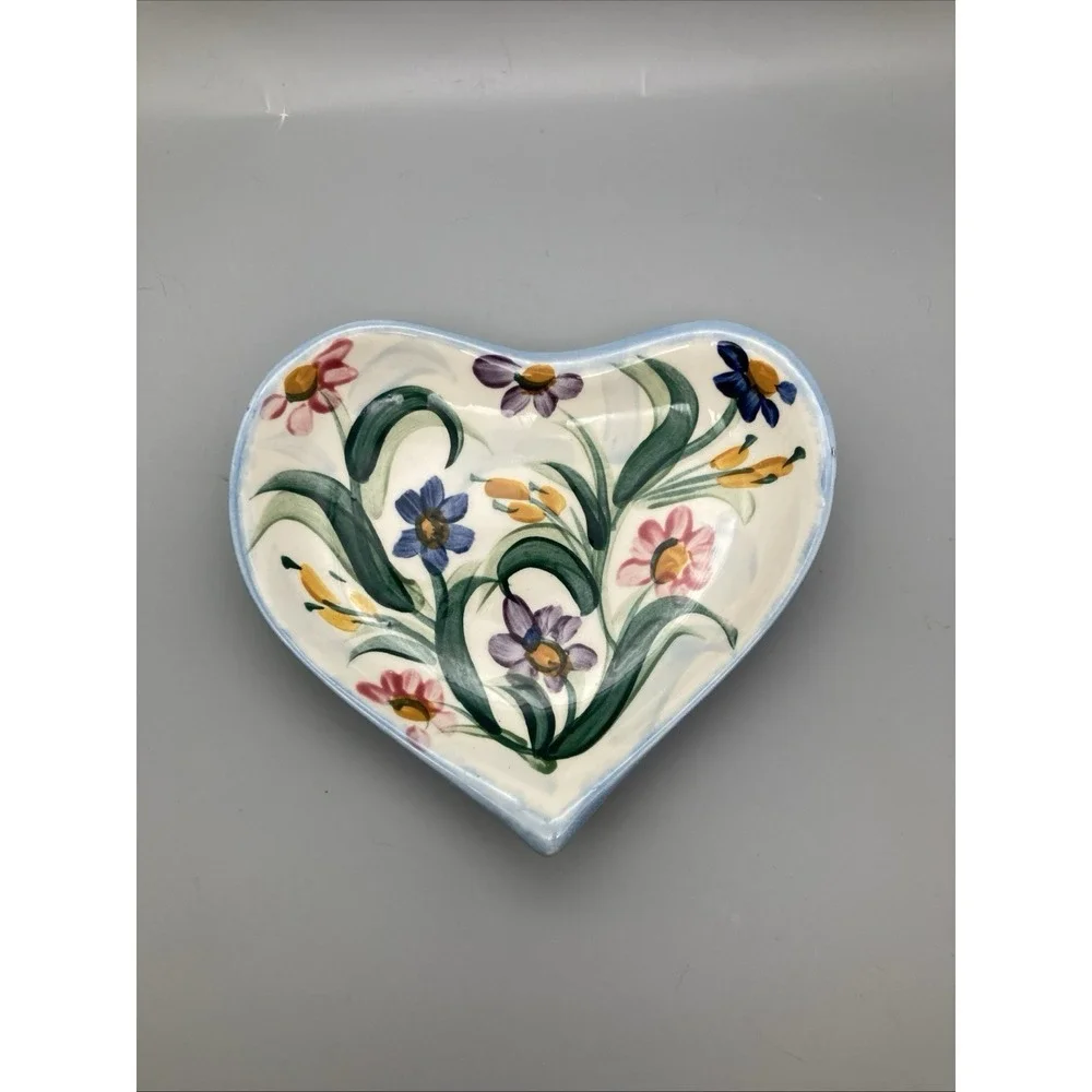 Heart Shaped Maypop Ceramic Dish Pottery by Gail Pittman 2000 Signed Floral